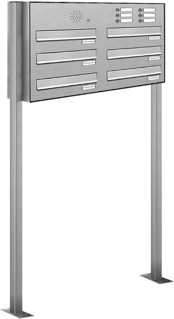 6er V2A Edelstahl Briefkastenanlage Standsystem Freistehend Durchwurf - Klingel