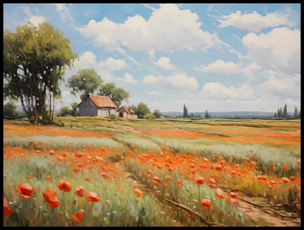 Affiche 100 x 75 cm Champs de coquelicots chuchotants - Déco murale
