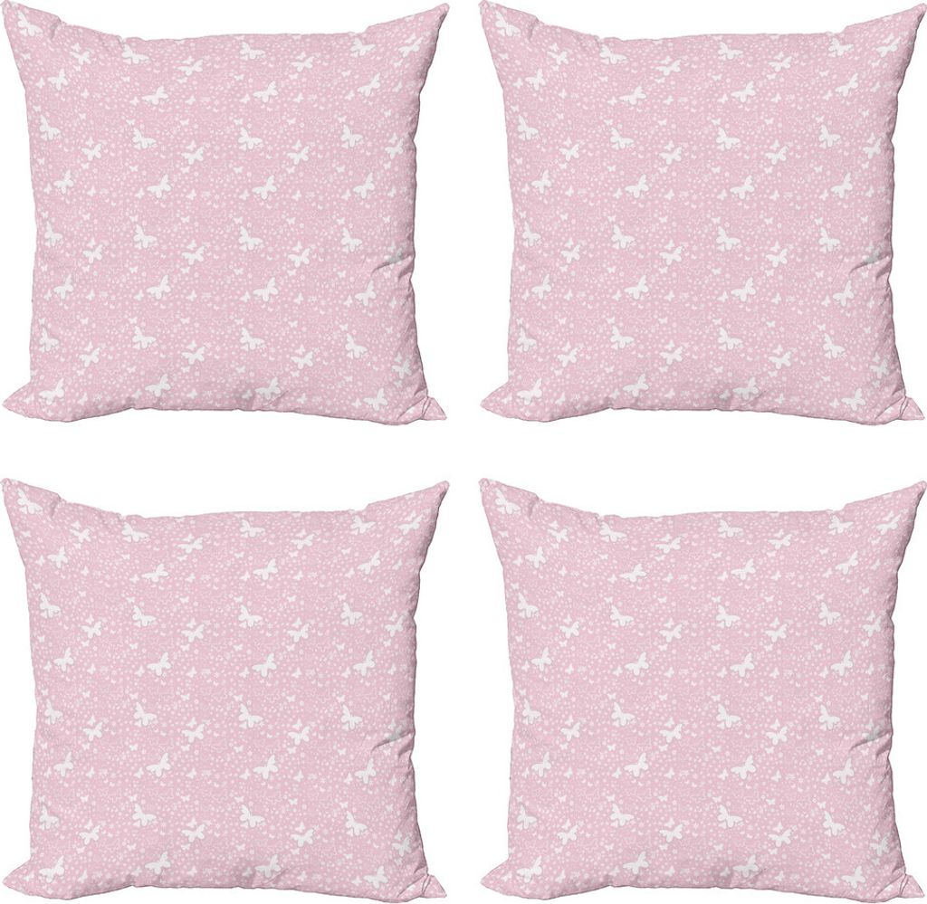 ABAKUHAUS Schmetterling Kissenbezug Set (4 Stück), Soft Pink Floral, Moderner Doppelseitiger Digitaldruck, 40 cm x 40 cm, Pale Pink Weiß