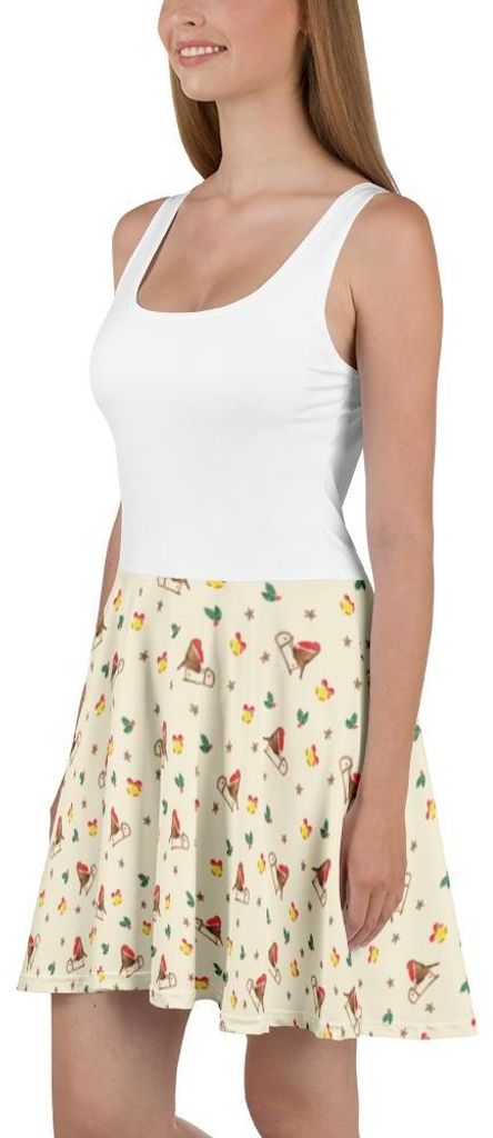 Mr. & Mrs. Panda Kleid Rotkehlchen Schlitten XXL - Gelb - Geschenk, Weihnachten, Kurzes Sommerkleid, Damenkleid, Vogel, A-Linien-Kleid, Shirtkleid