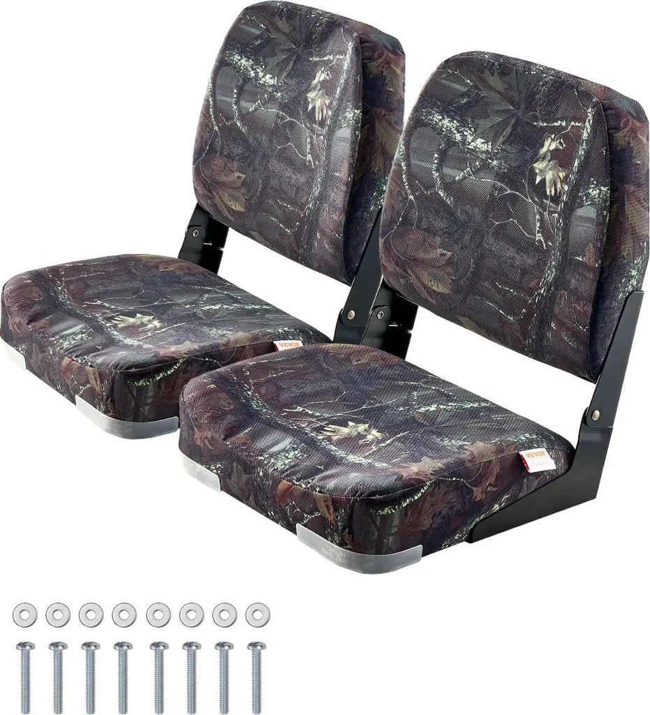 Siège Bateau Camouflage avec Dossier Bas et Coussin Épais en Mousse, x2
