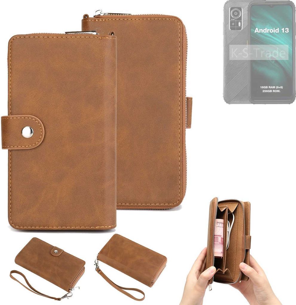 K-S-Trade Handyhülle Schutzhülle kompatibel mit AGM H6 & Portemonnee Tasche Handytasche Case Etui Geldbörse Wallet braun (1x)