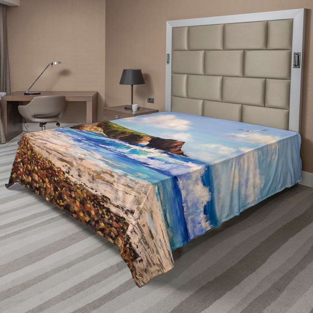 ABAKUHAUS Land Bettlaken, Malerei Einer Seeküste Mit Felsen Strand Ufer Welle Und Seemöwe Natur Kunst, weiches bequemes oberes Bettlaken für ein...