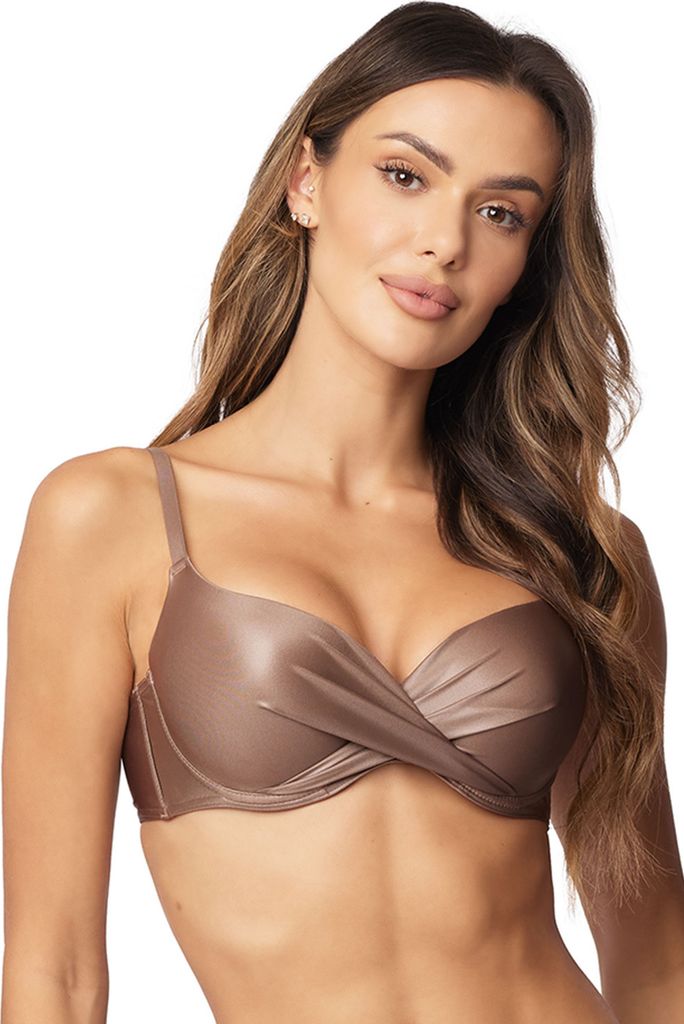 Vivisence Bikini Push-Up BH Dame Bademode Geblümt Regulierbar Klassisch EU 3222, Braun Glänzend,75E