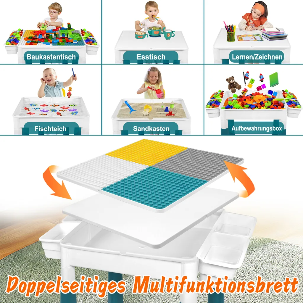 Table de Jeu Multifonction pour Enfant avec Chaises et Blocs de Construction - 9