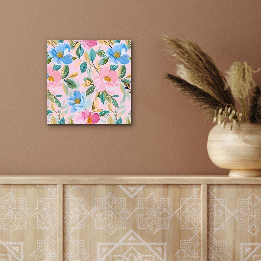 MuchoWow Wanddekoration Metall Metallbild Wandkunst 20x20 cm Blau - Rosa - Blumen MuchoWow Aluminium Gemälde - Alu Dibond Bilder