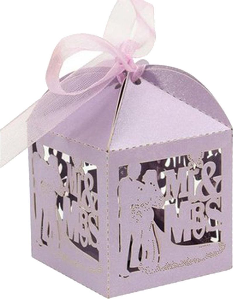 20pcs Ausschnitt Schmetterlings Süßwarenboxen Herr Mrs Wedding Party bevorzugt Schokoladenkoffer-Helles Lila
