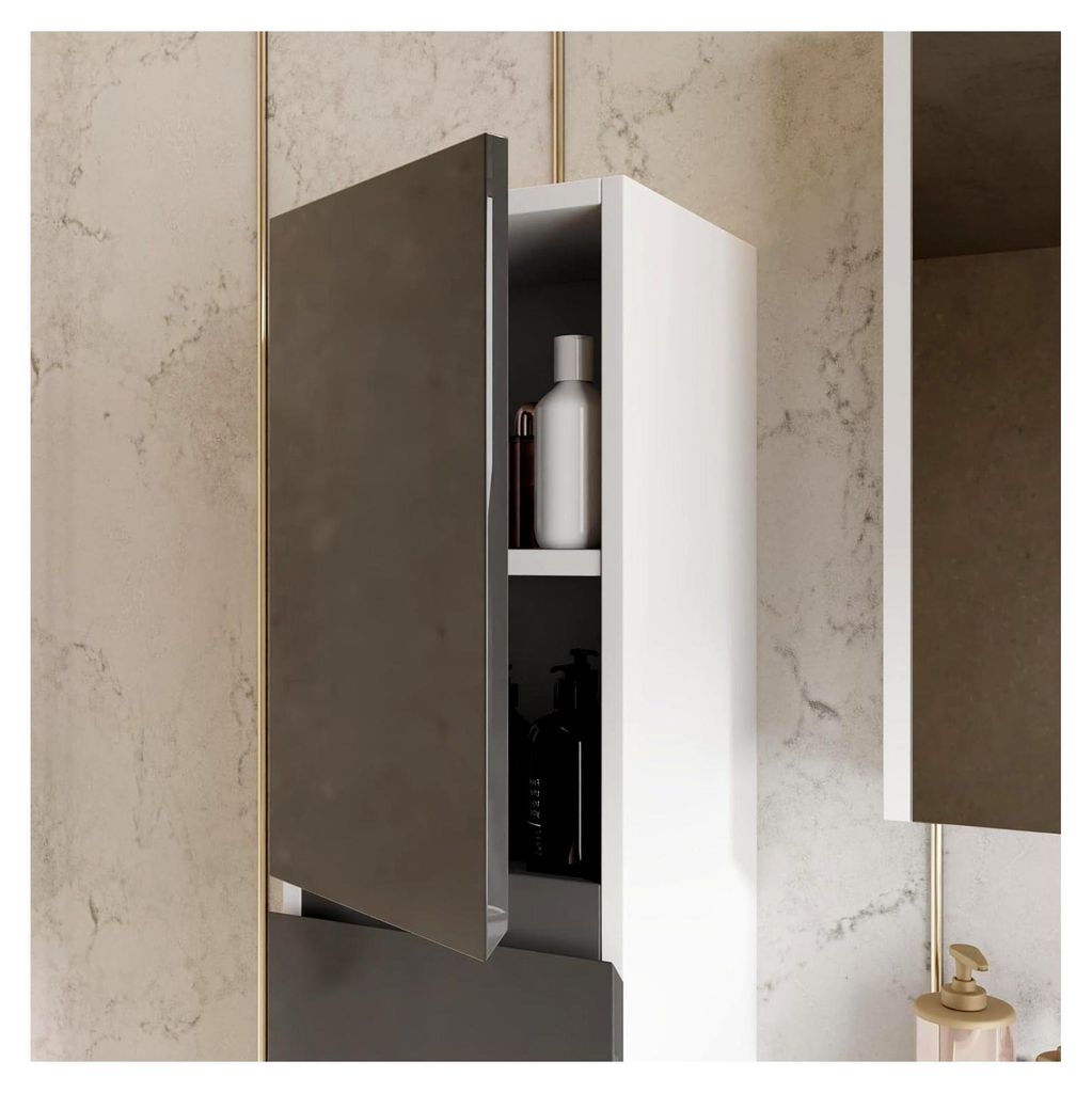 Badezimmer Hochschrank 30 cm Breite Anthrazit | 114,5 x 30 x 32 cm | Softclose-Türen | unsichtbare Griffe | Badezimmerschrank
