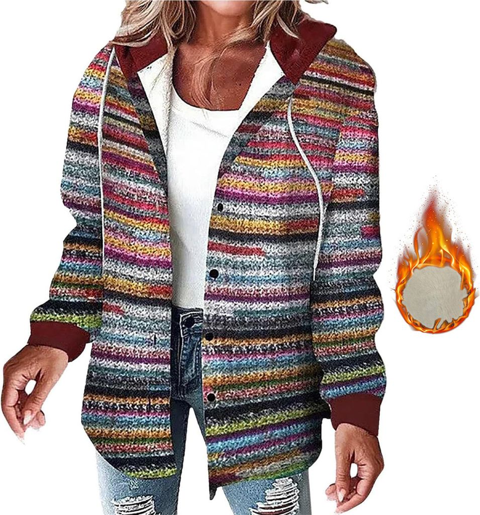 ASKSA Damen Winterjacke Karierte Hemdjacke Wolljack Produktbild-Vorschau 3