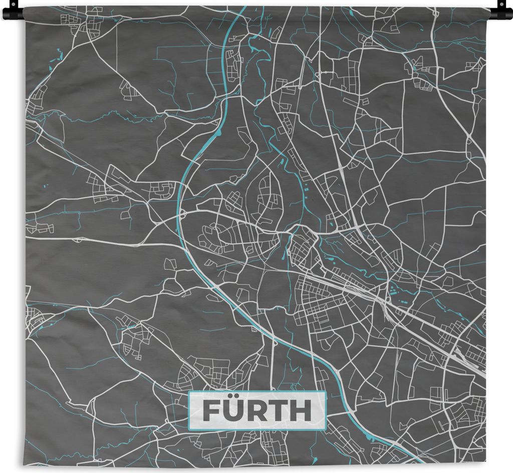 MuchoWow Wandteppich Wandbehang Karte - Fürth - Blau - Stadtplan - Deutschland 150x150 cm Tapisserie Dekoration Wandtuch - Wohnaccessoires - Mod...