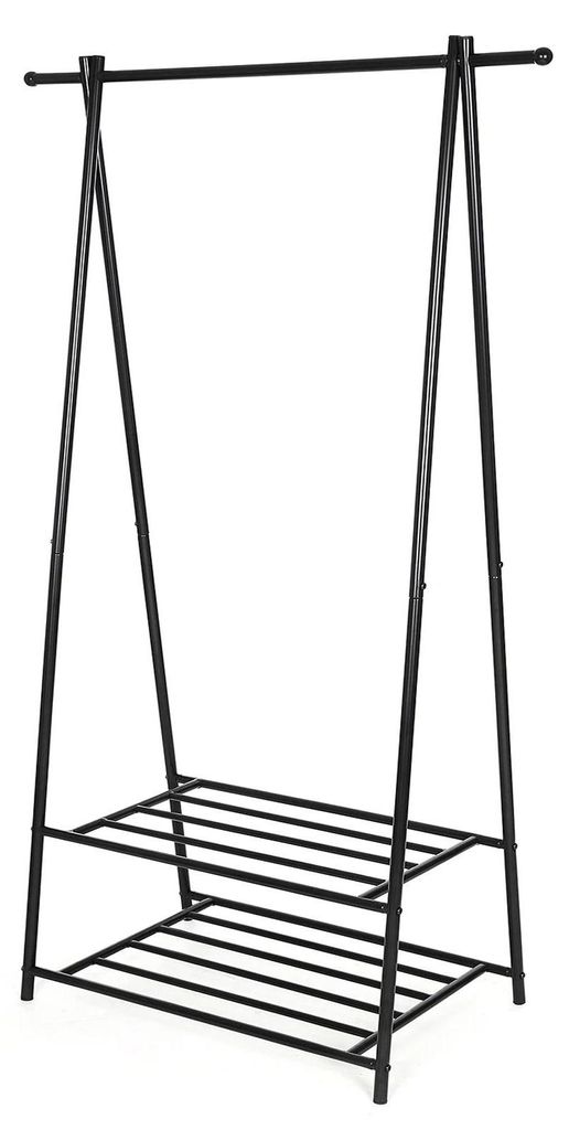 Garderobenständer - Kleiderständer - 2 Schuhablagen - Metall - Freistehend - Platzsparend - Schwarz