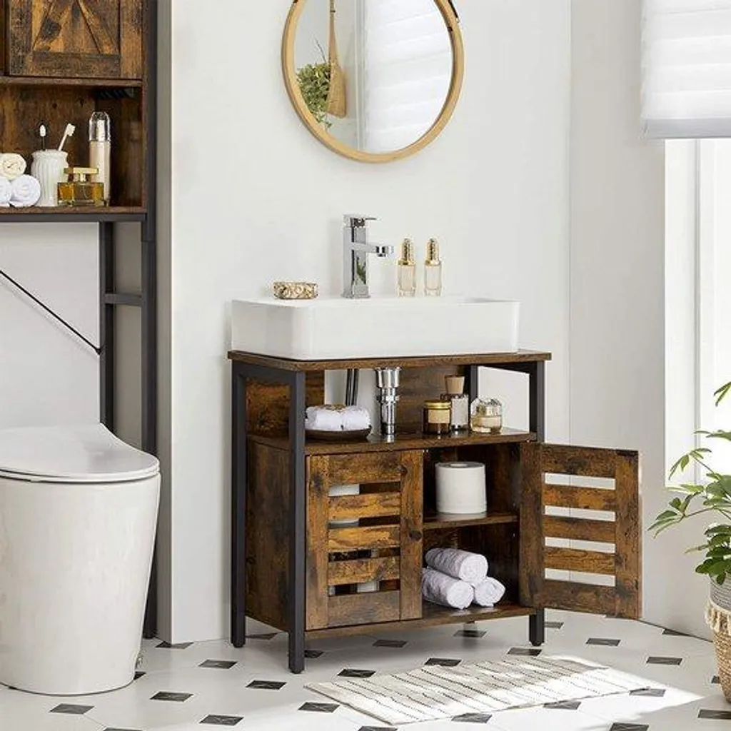 Meuble sous lavabo bois naturel 80cm - Meuble de salle de bains sans vasque