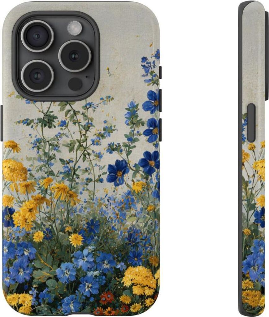 Blaue und gelbe Wildblumen – Hülle Kompatibel mit iPhone 15 Pro