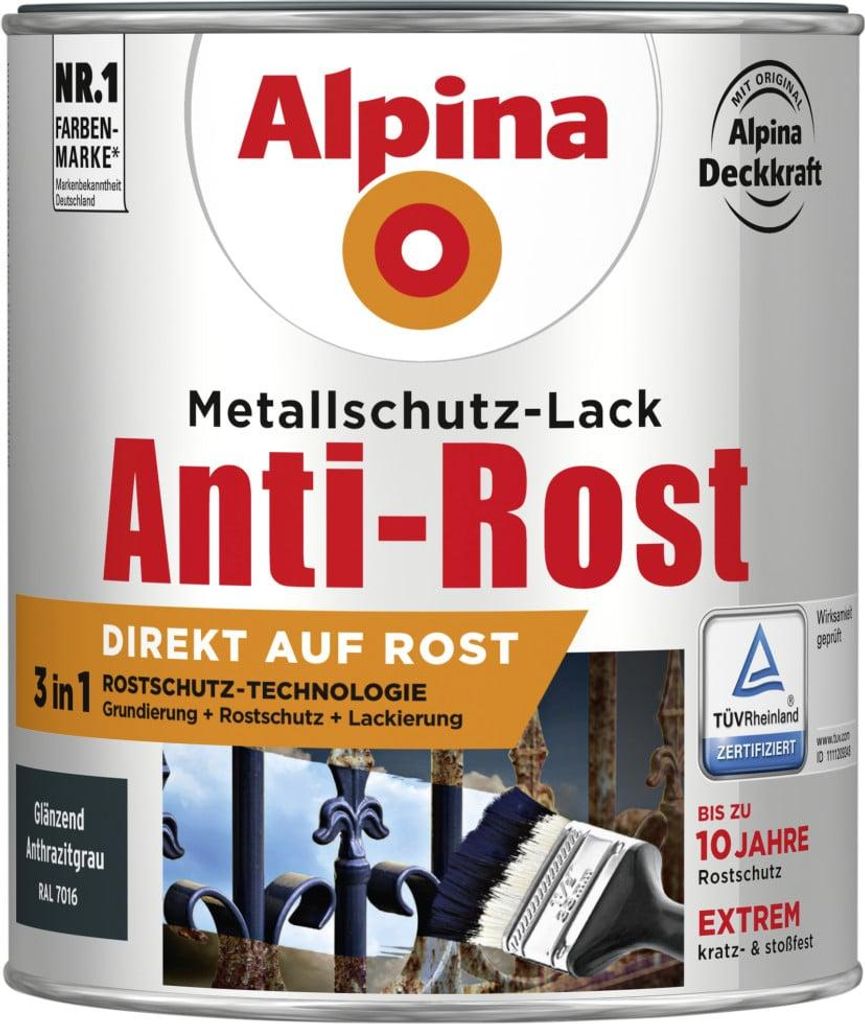 Alpina Metallschutz-Lack Anti-Rost 750 ml anthrazit Produktbild 
