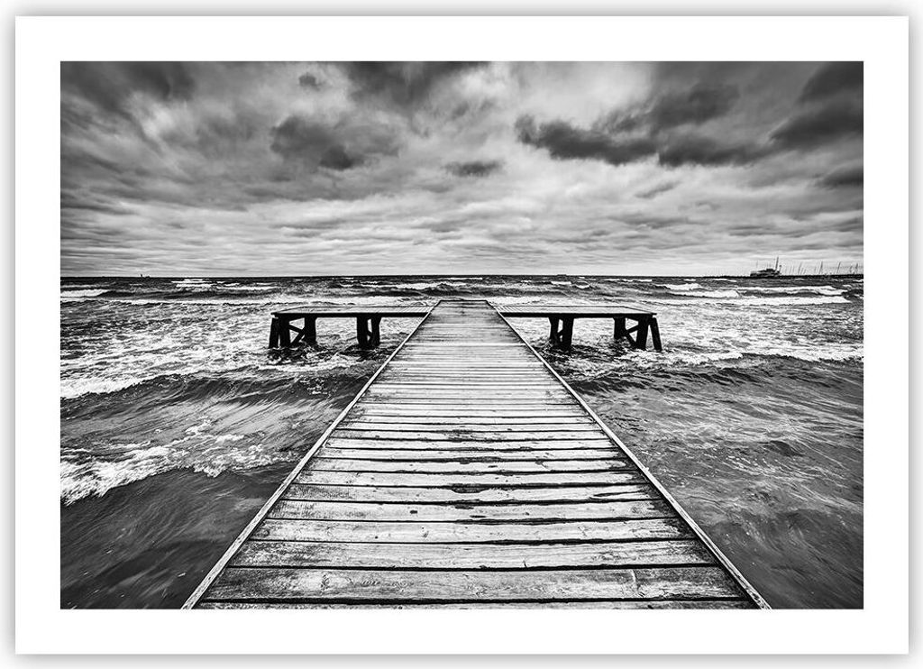 Poster - Poster ohne Rahmen - Brücke Meer Welle - 70x50 cm - Wand Bild - Wanddeko - Wandbilder - Kunstposter - Wandposter - Bilder - Kunstdruck - ...