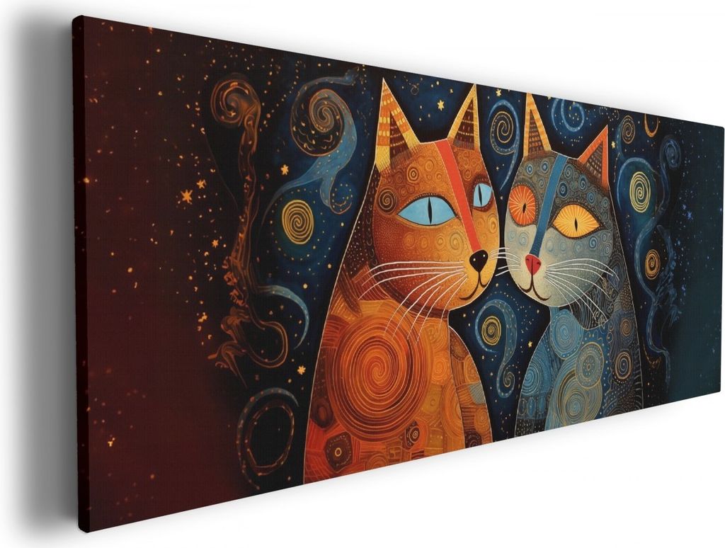 Wallario Premium Leinwandbild Kosmische Katzenfreunde in Größe 80 x 200 cm