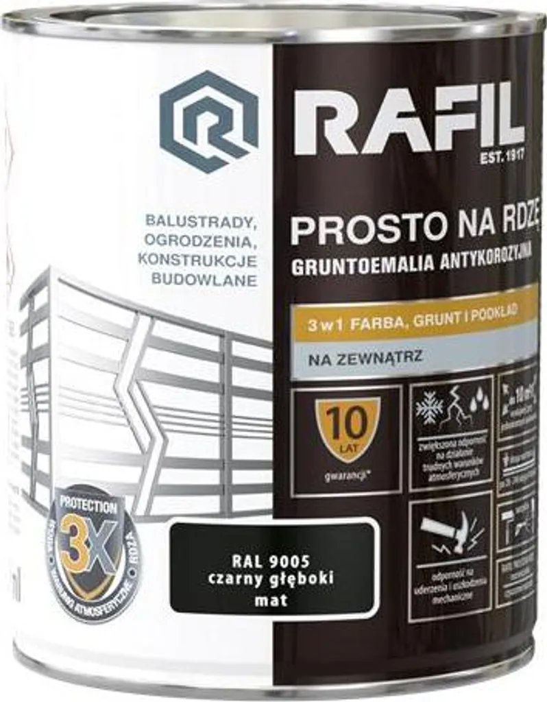 Peinture Métal Fer Direct sur Rouille Noir Mat RAL9005 RAFIL 0,75L