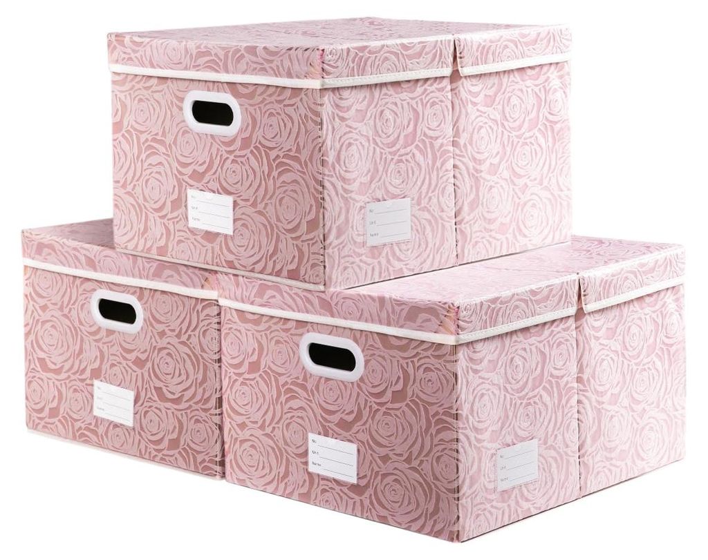 Aufbewahrungsbox mit Deckel, Rosenmuster, Stoff, rosa (3-teilig), 58 x 40 x 30 cm