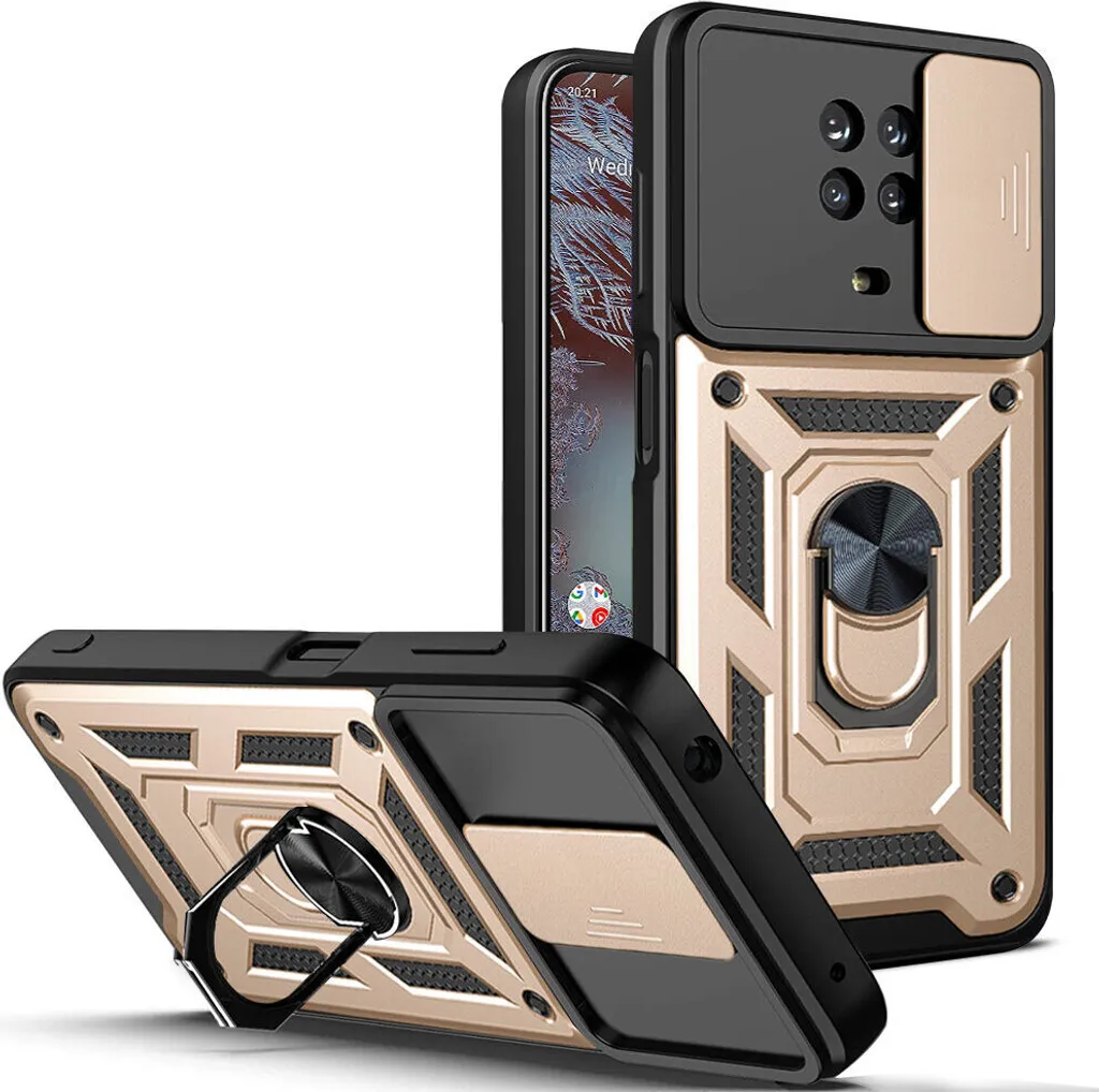 Custodia Nokia G10 G20 Oro con Anello e Protezione Fotocamera TPU