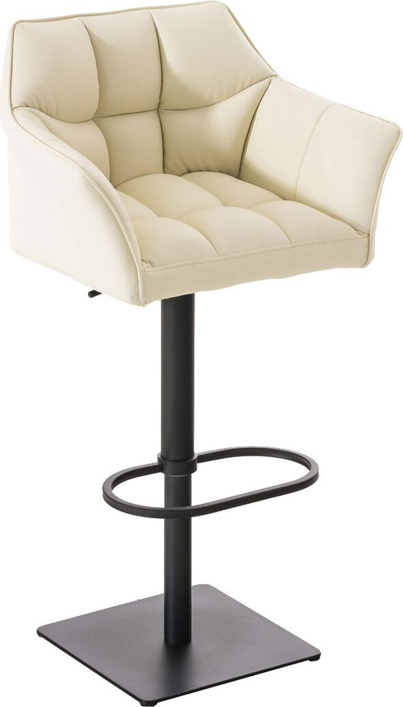TPFLiving Barhocker Damaskus Gestell Schwarz Kunstleder Creme