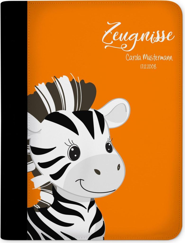 Zeugnismappe, Dokumentenmappe, Ordner A4, Zebra Orange