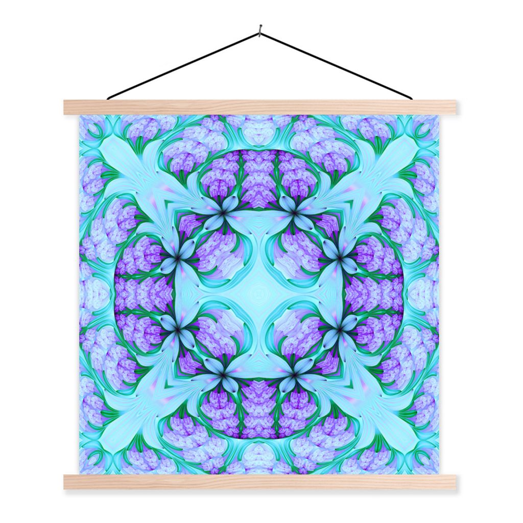 MuchoWow Textilposter Ein farbenfrohes nahtloses Mosaikmuster auf Blau und Violett 120x120 cm mit holzfarbenen Rahmen - Textil-Poster