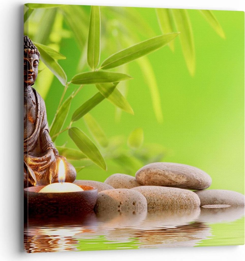 Bild auf Leinwand - Leinwandbild - Buddhismus Feng Shui Spa Bambus - 40x40cm - Wand Bild - Wanddeko - Leinwanddruck - Bilder - Kunstdruck - Wanddek...