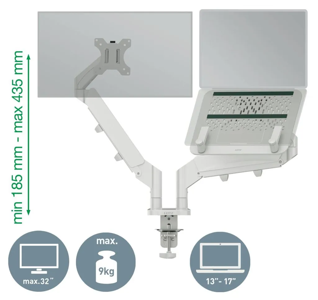 Support écran et portable LEITZ Ergo gris avec pince de table robuste - 3