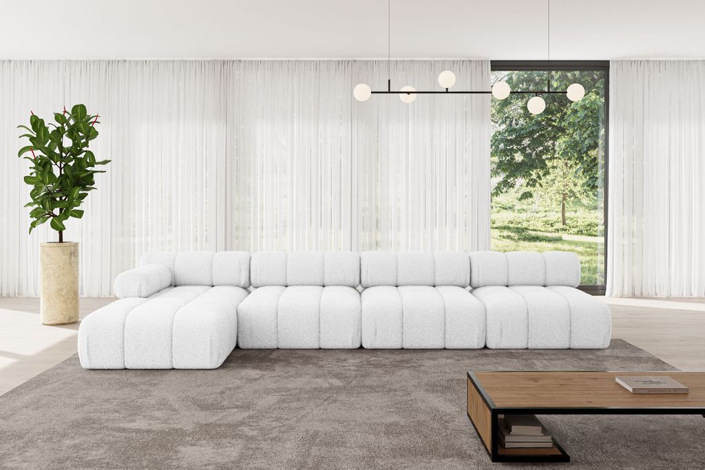 ALTDECOR Modulares Sofa Ecksofa in L-Form - Razon-L3 - 380x160x70 cm Weiß Corner modular Sofa Eckcouch Couch Wohnlandschaft Cauchsofa Polstersofa
