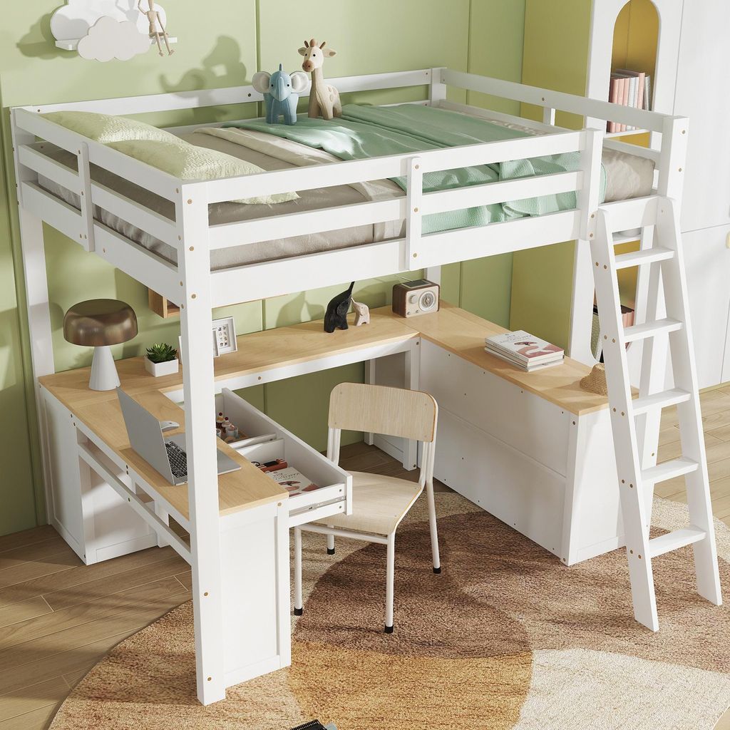 MODFU Kinder-Hochbett 140x200 mit Matratze ,Bettgestell mit F