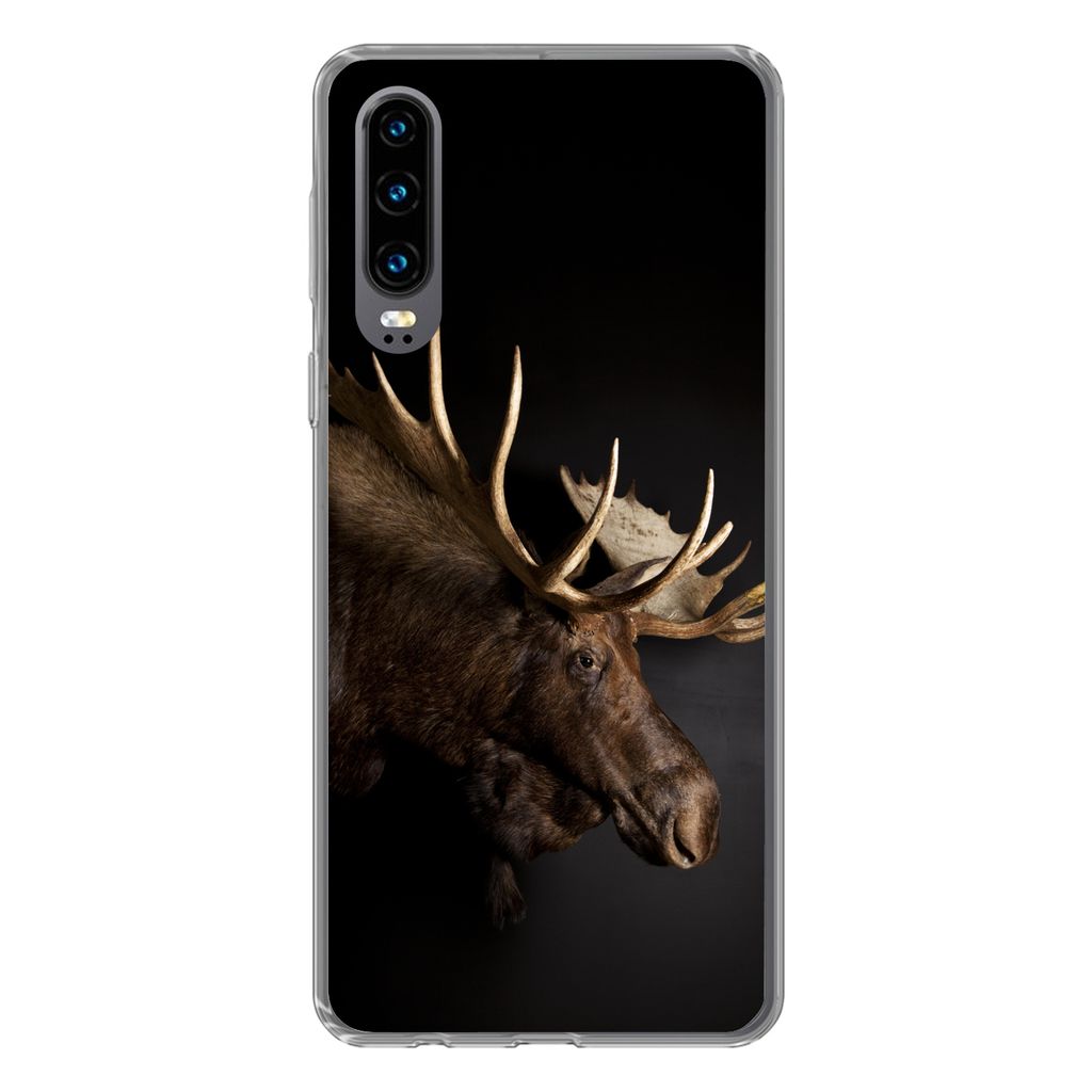MuchoWow Handyhülle Schutzhülle Hülle für Huawei P30 Elch - Geweih - Porträt Silikon Softcase Handy Hülle - Kartenbesitzer