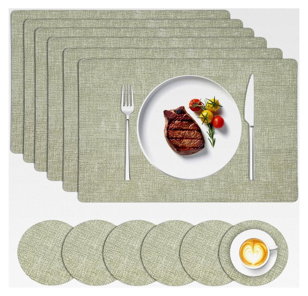 6er Set Tischsets Abwaschbar Kunstleder mit Untersetzer 43x30cm