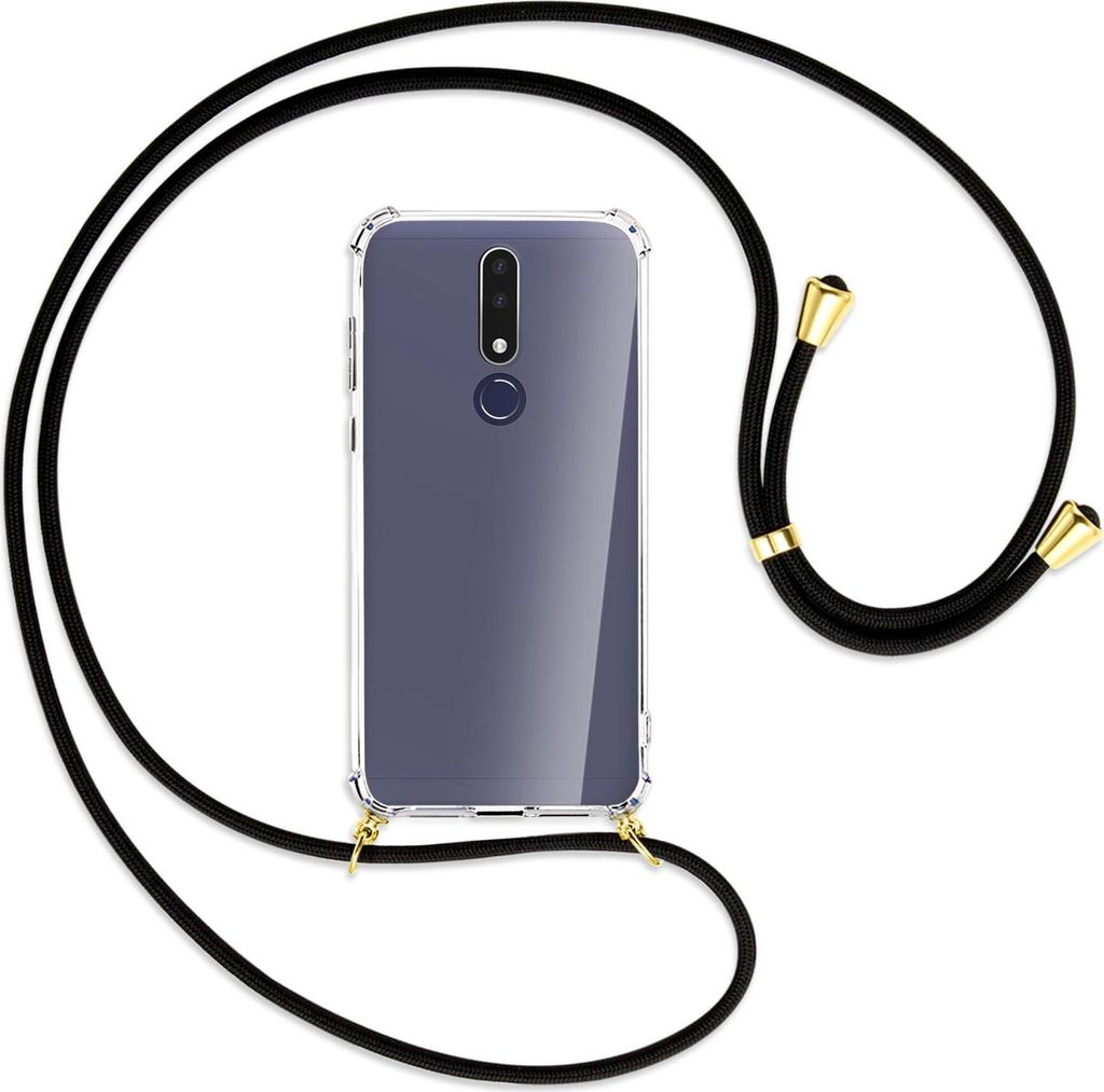 Handykette Backcover-Schutzhülle mit Band (Metall goldfarben) für Nokia 3.1 Plus - schwarz