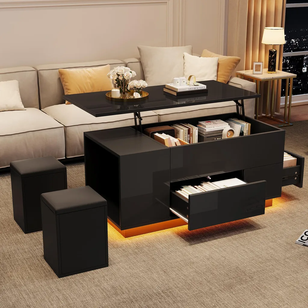 Table Basse Modulable 4 en 1 Idéale pour Petits Espaces et Soirées LED