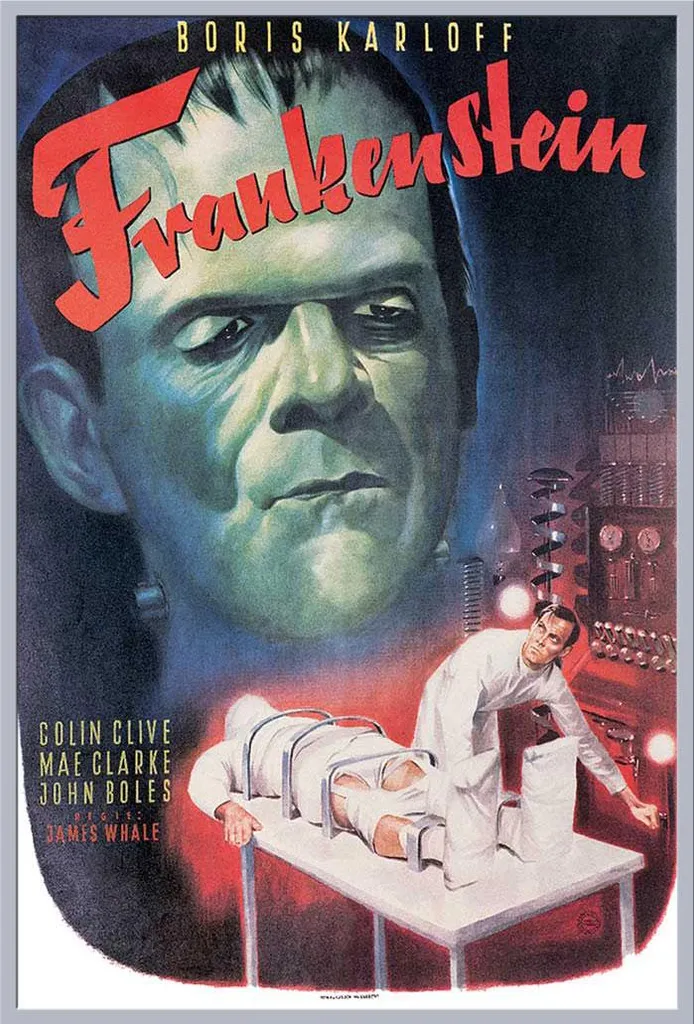 Affiche Frankenstein Boris Karloff avec Cadre Shinsuke Argenté 61x91,5 cm