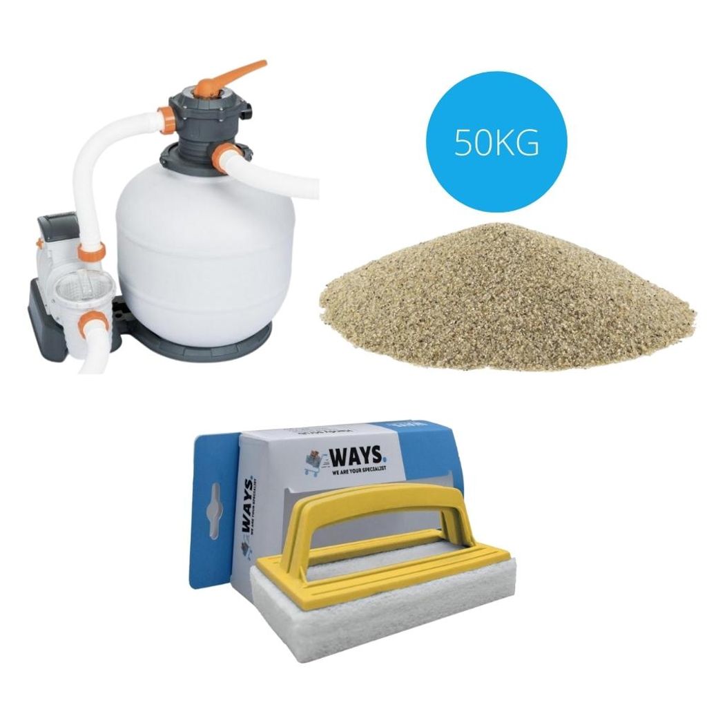 Bestway - Sandfilterpumpe 8327 L/u & Filtersand 50 kg & WAYS Scheuerbürste