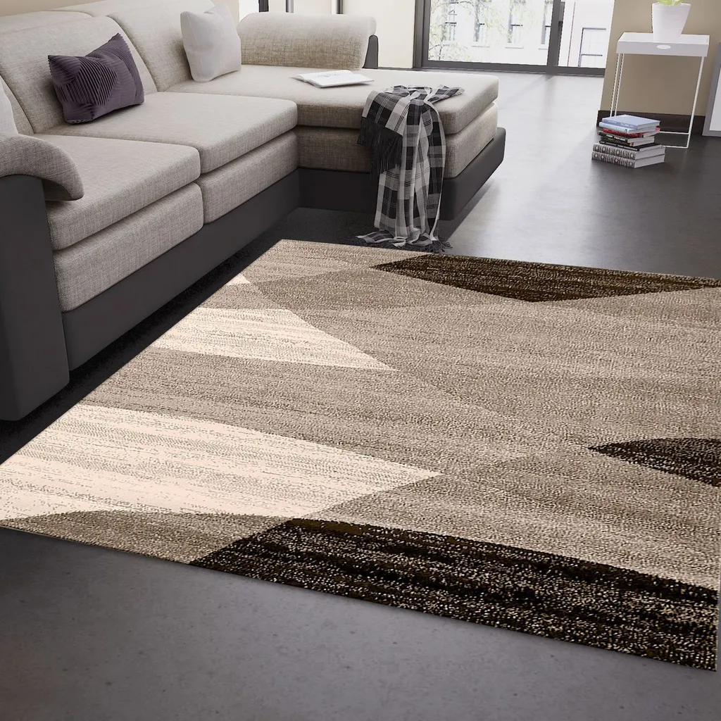 Tapis de salon 200x280 cm pour intérieur moderne, coloris marron beige