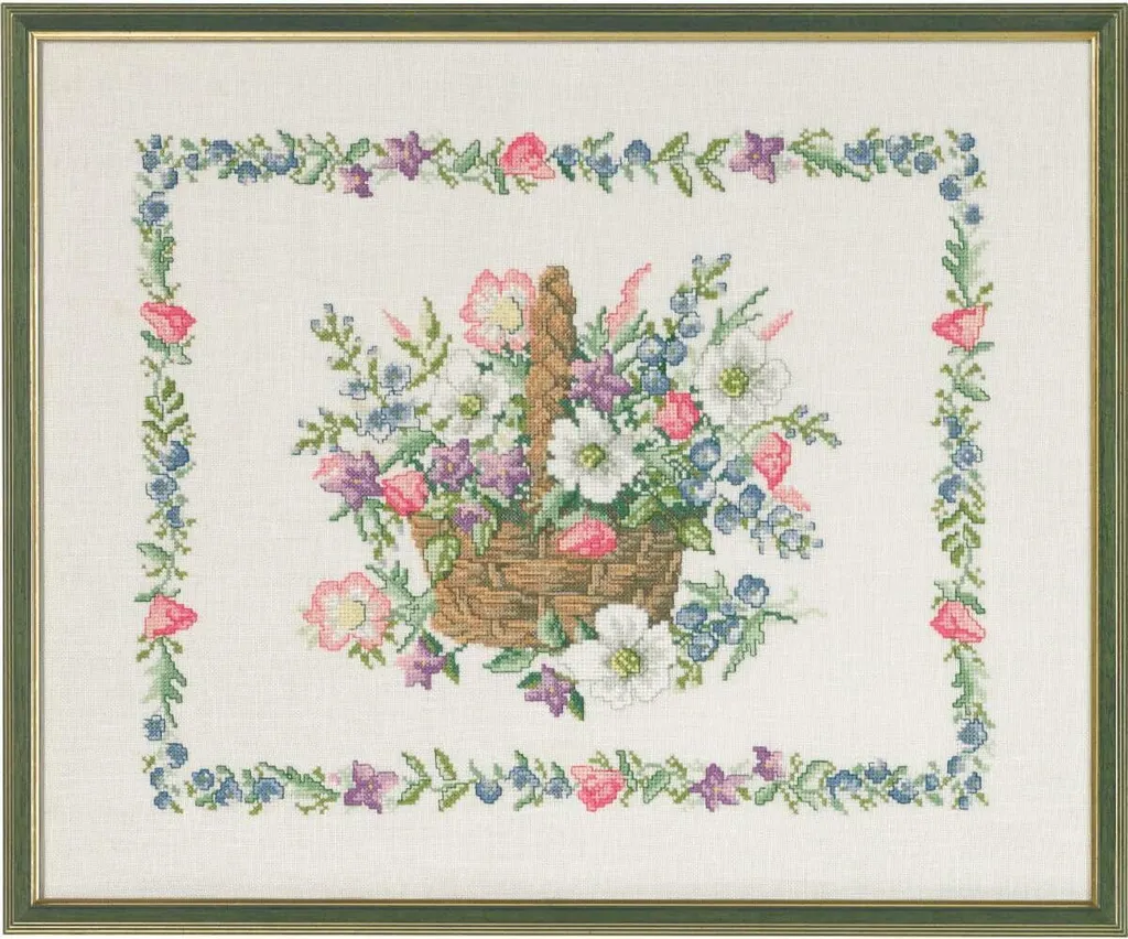 Kit broderie point de croix compté Permin Corbeille de fleurs 90-9582