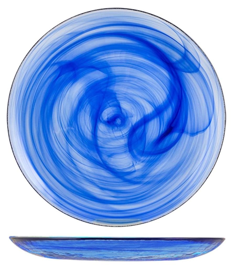 H&h 6er-Set flache Teller aus blauem Glas-Alabaster, 27,5 cm