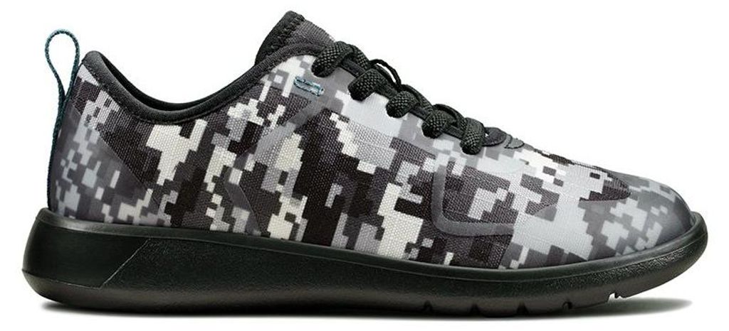 CLARKS Scape Soar Kinder Turnschuhe schwarz und weiß Stoff leicht 29