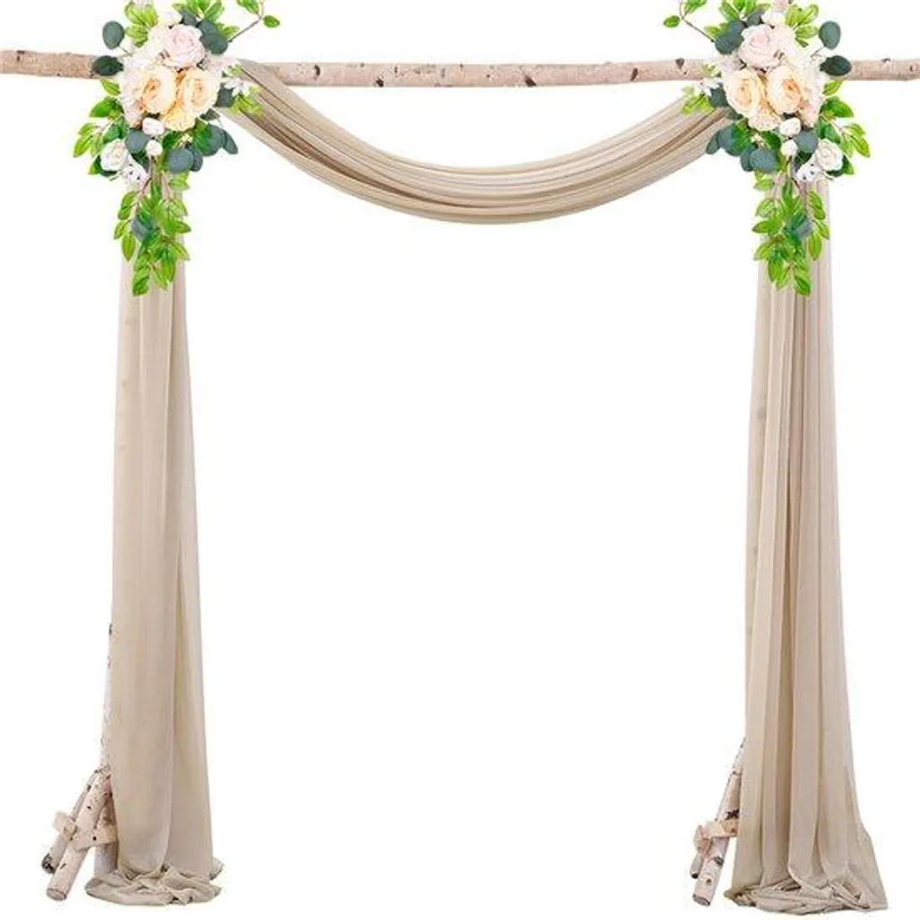 Mousseline plissée 75x1000cm champagne foncé avec rubans de décoration
