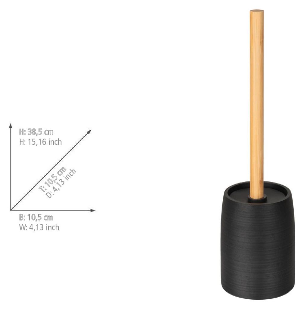 WENKO WC-Garnitur Mod. Altavalle freistehend WC-Bürste stilvolles Badezimmer Zubehör aus Polyresin und Bambus Ø 10,5 cm H 38,5 cm schwarz Natur
