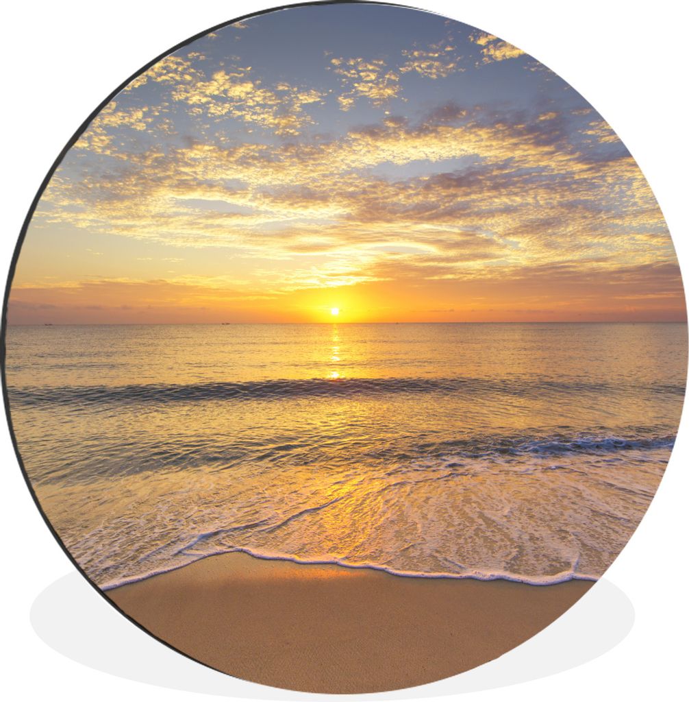MuchoWow Aluminium Wandkreis Strand - Sonnenuntergang - Meer Ø 60 cm Wanddeko Modern Wohnzimmer - Wand Kreis - Wandbild - Schlafzimmer - Alumini...
