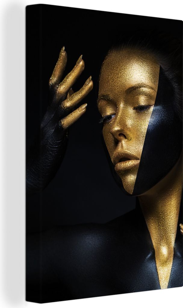 OneMillionCanvasses - Leinwandbilder - 90x140 cm, Make-up - Kunst - Frau - Luxus - Gold, Wandbilder Kunstdruck Wanddekoration - Foto auf Leinwand...