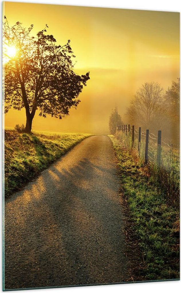 Bilder auf glas - Einteilig - Feld Straße Baum - 70x100cm - Glasbilder - Wandbilder - Bilder - zum Aufhängen bereit - Wanddekoration aus Glas - G...