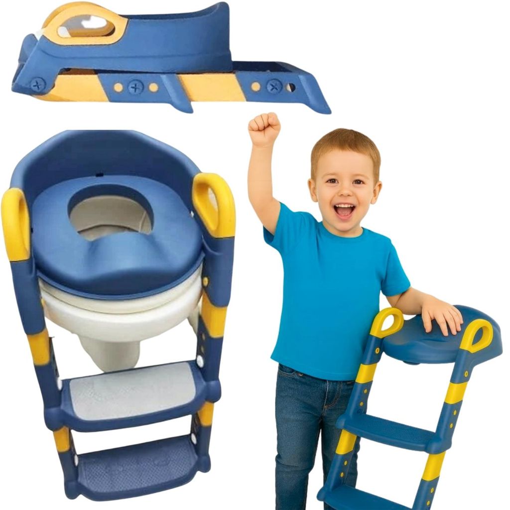 Kinder WC Aufsatz mit Treppe blau klappbar rutschfeste Auflagen Rückenlehne zum Toilettentraining