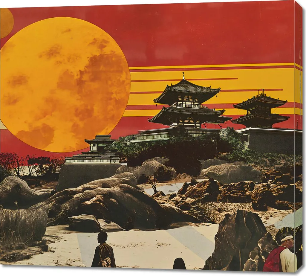 OFFERTA Quadro 100x90 Sole Rosso | Paesaggio Moderno su Tela Prezzo
