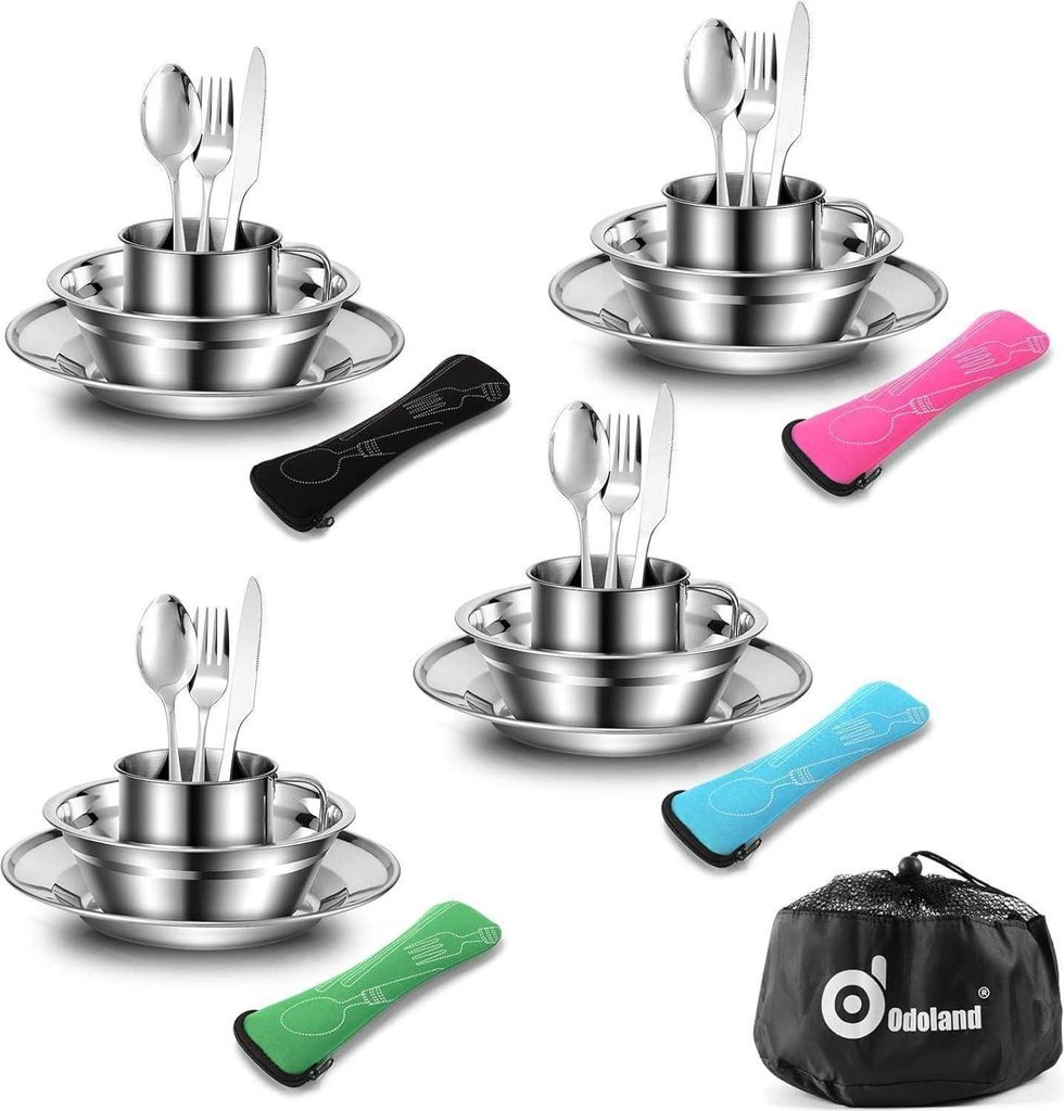 Campingbesteck Set Edelstahl Outdoor Reisebesteck Teller Produktbild 