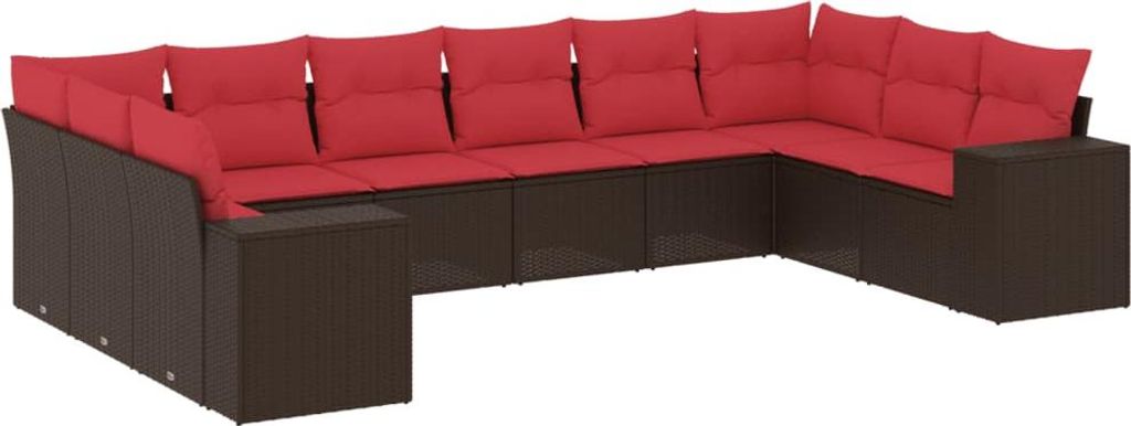 10-teiliges Gartensofa-Set mit Kissen, braun, Polyrattan