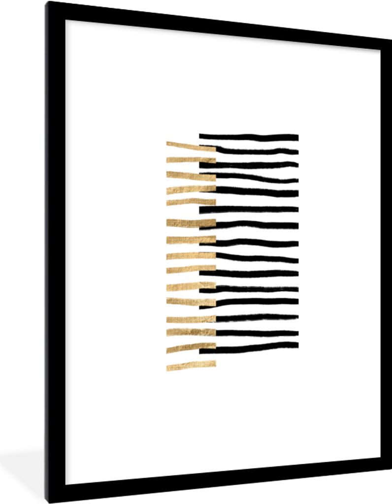 MuchoWow Gerahmtes Poster Linie - Gold - Gestaltung 60x80 cm - Poster mit Schwarzem Bilderrahmen Wandposter Rahmen Foto Bilder - Wohnzimmer - Dek...